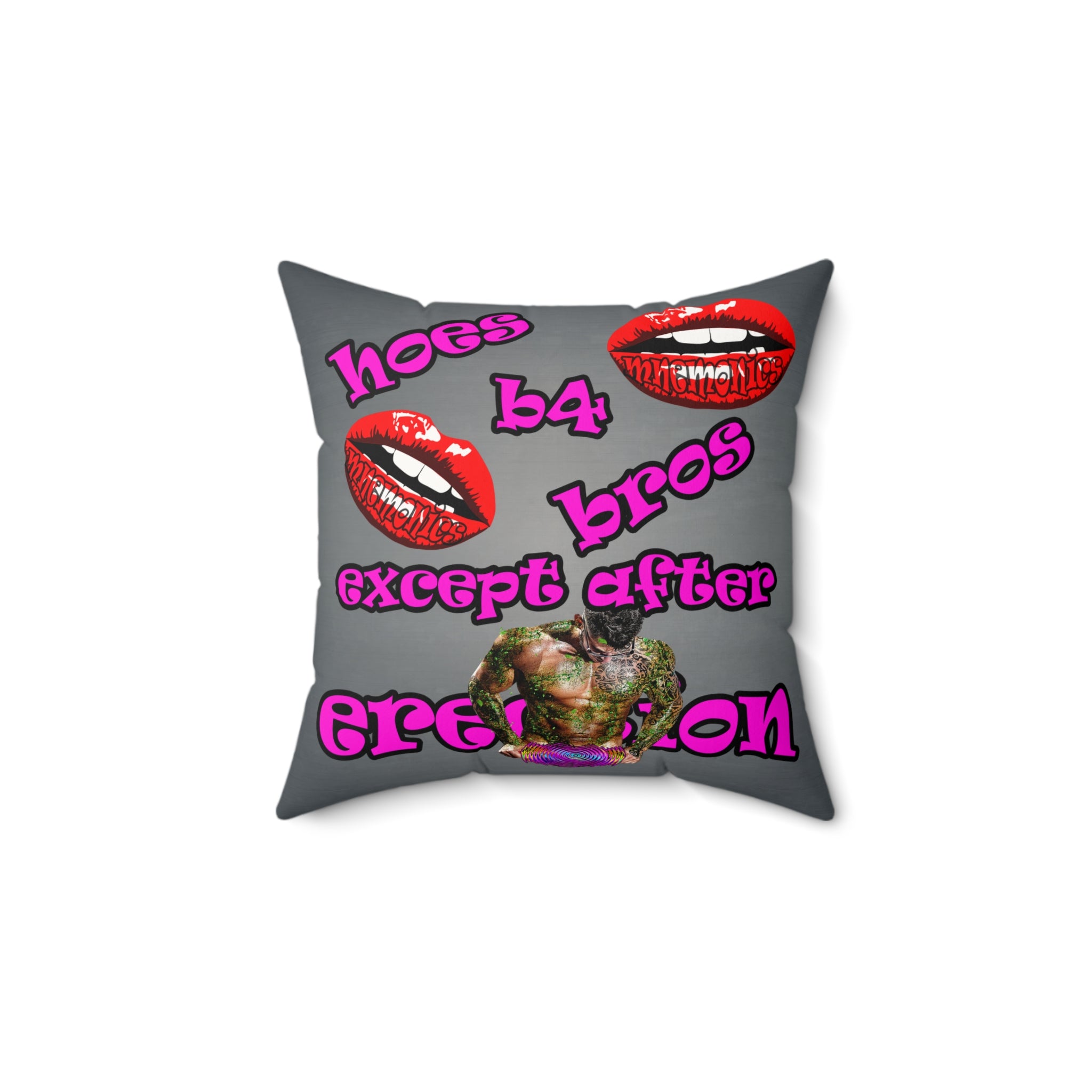 hoes b4 bros - Faux Suede Square Pillow - (grey-light grey)