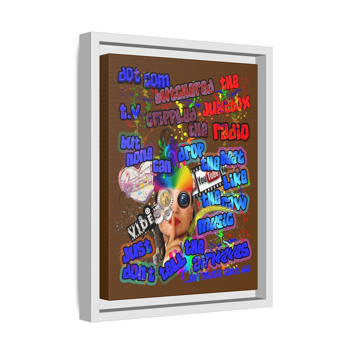 drop the beat - framed canvas art (brown)