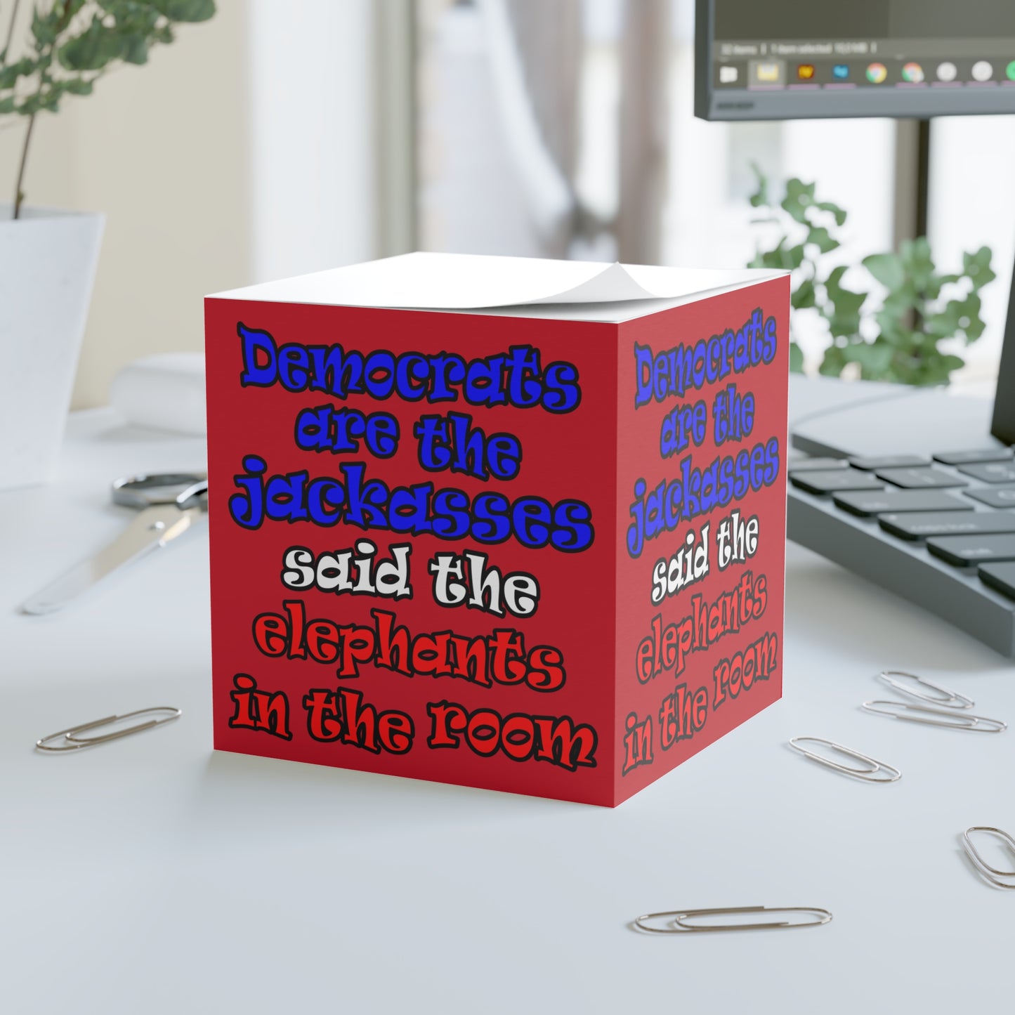 donkeys and elephants - note cube (dark red)
