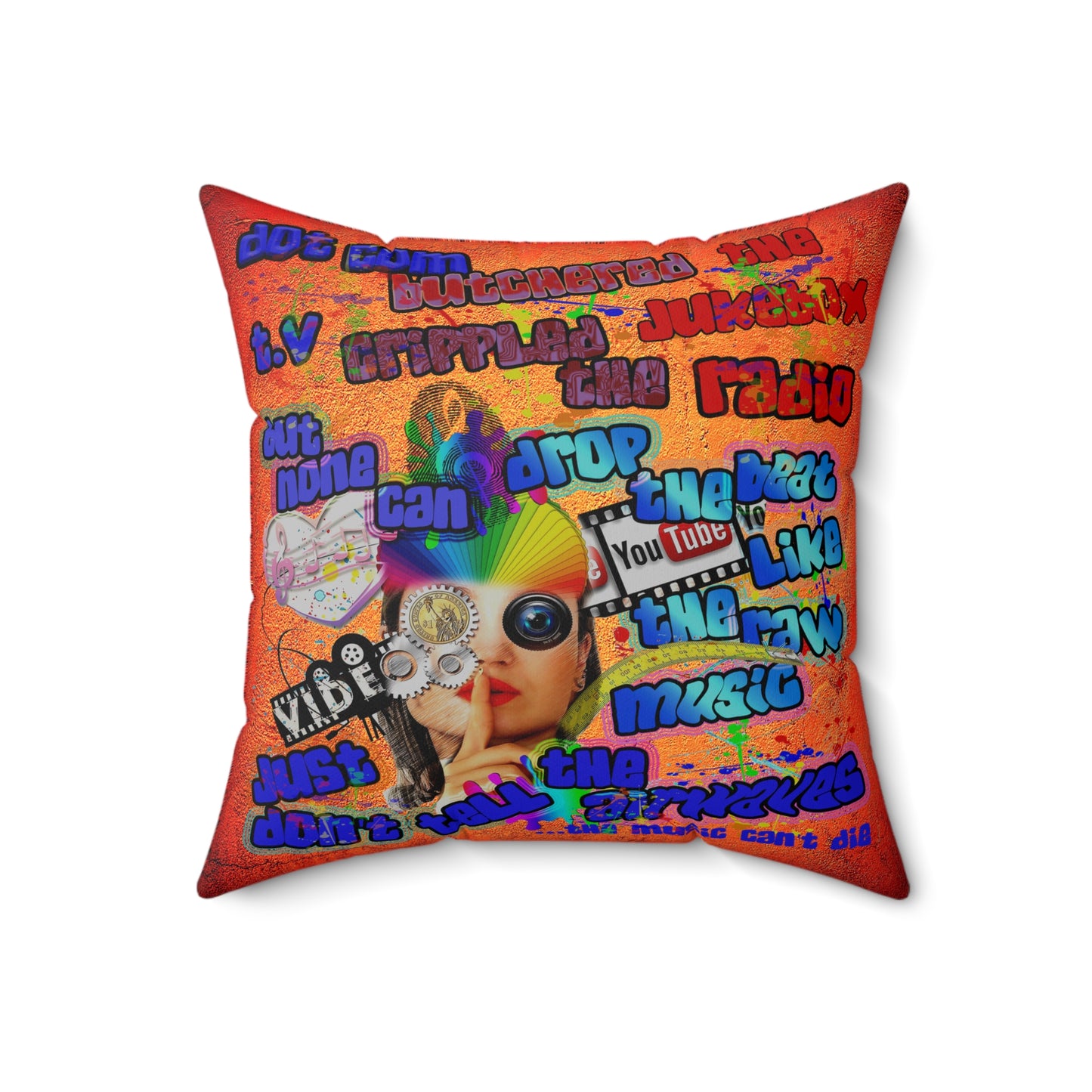 drop the beat - Spun Polyester Square Pillow - (burnt orange)