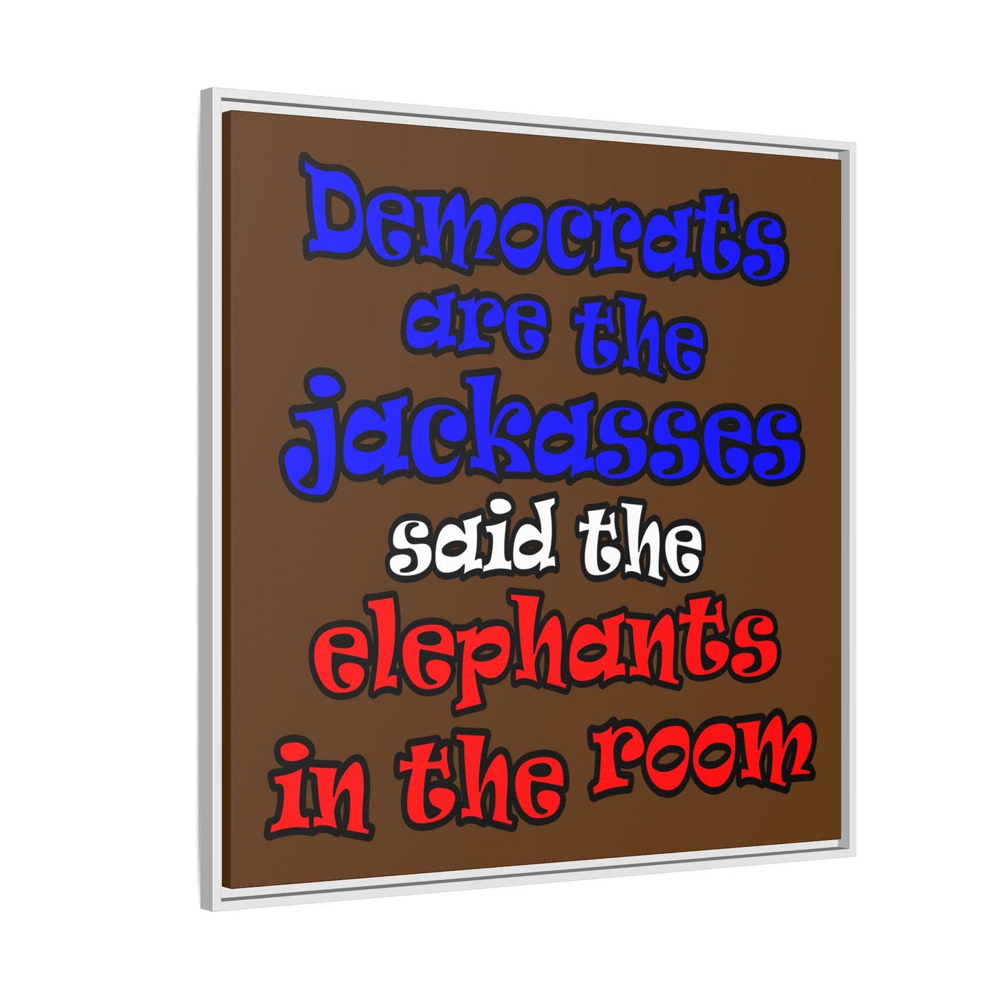 donkeys and elephants - framed canvas art (brown)