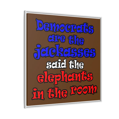 donkeys and elephants - framed canvas art (brown)