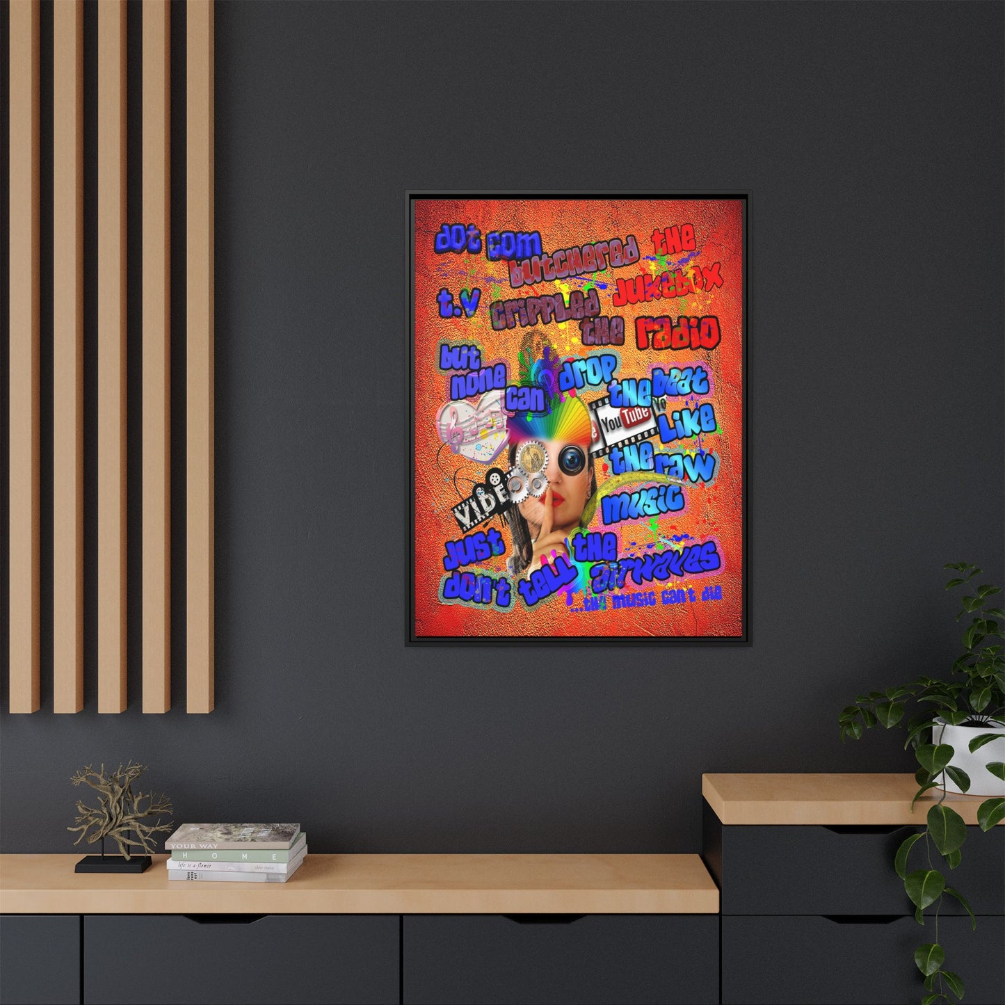 drop the beat - framed canvas art (burnt orange)