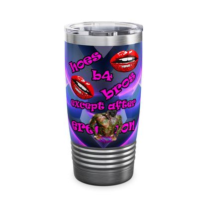 hoes b4 bros - Ringneck Tumbler, 20oz (grey-pink wave)
