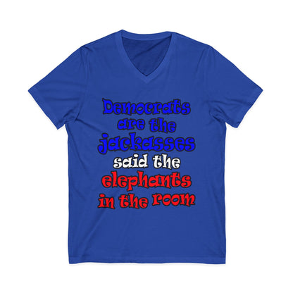 donkeys and elephants - Unisex Jersey Short Sleeve V-Neck Tee