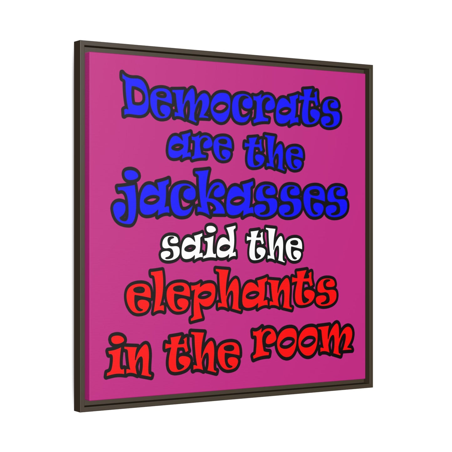 donkeys and elephants - framed canvas art (pink)