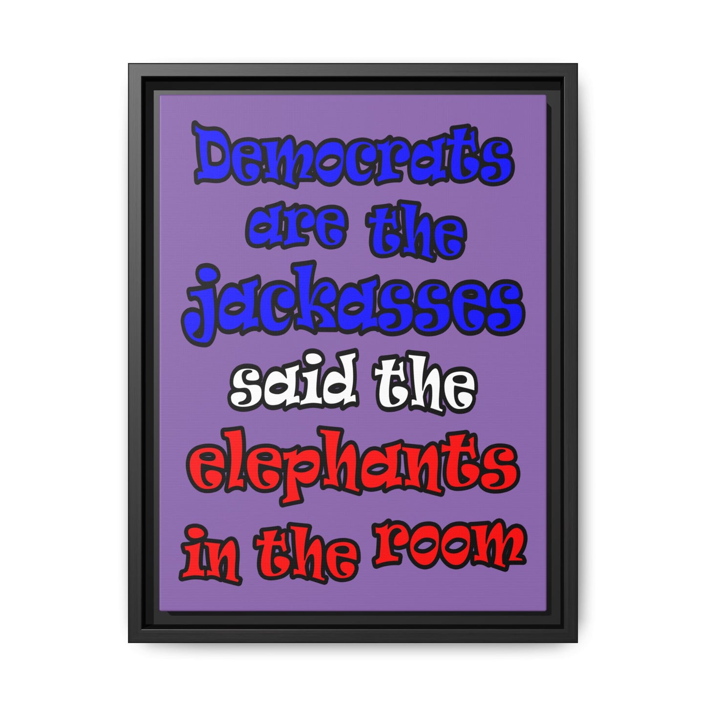 donkeys and elephants - framed canvas art (light purple)