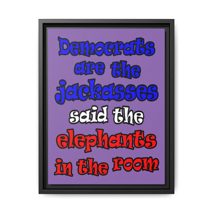 donkeys and elephants - framed canvas art (light purple)