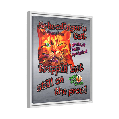 schrodinger's cat - framed canvas art (brushed nickel)