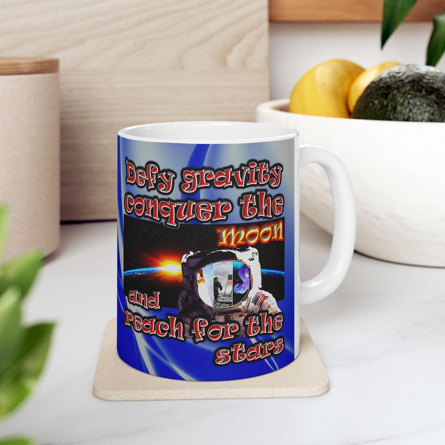 defy conquer reach - White Mug (blue-white wave)