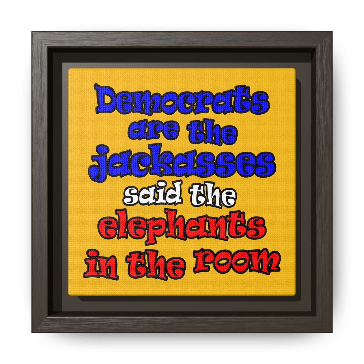 donkeys and elephants - framed canvas art (yellow)