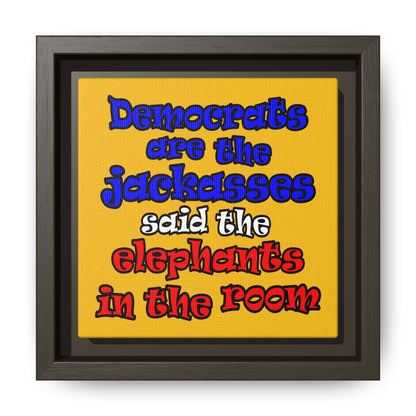donkeys and elephants - framed canvas art (yellow)