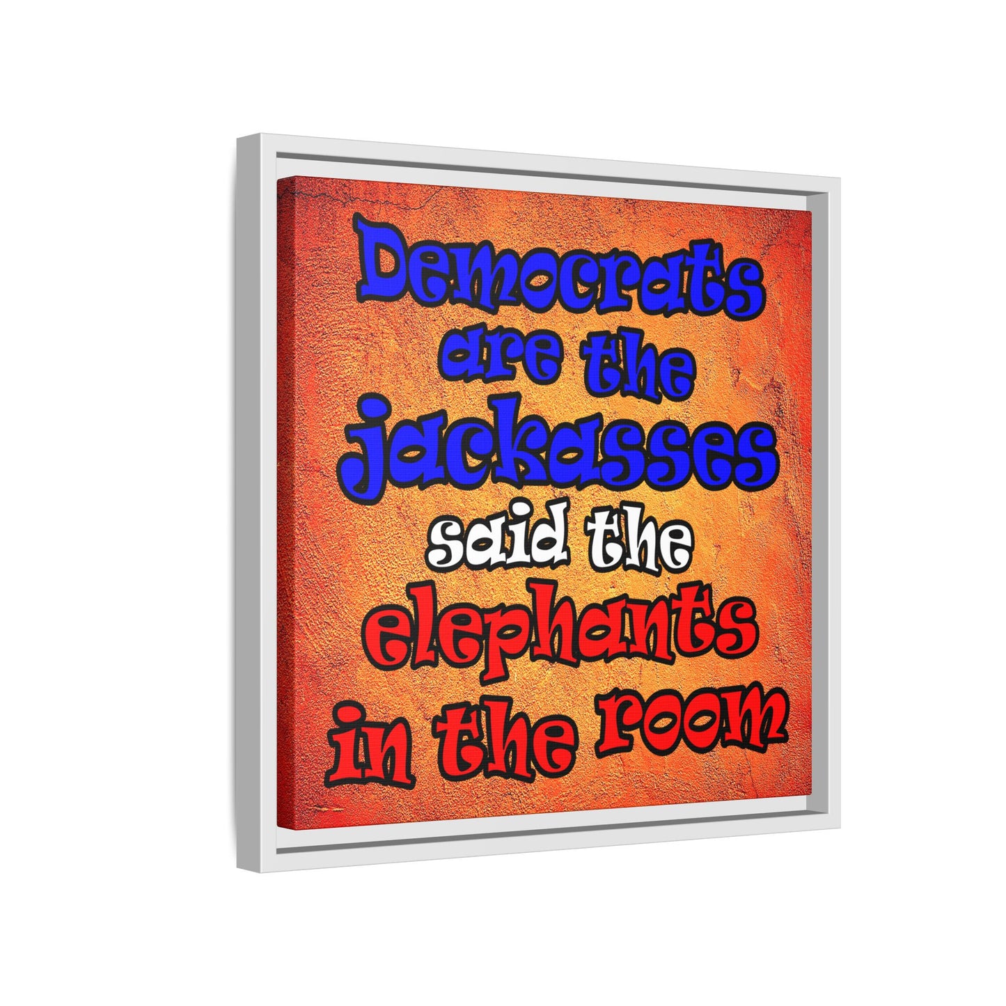 donkeys and elephants - framed canvas art (burnt orange)