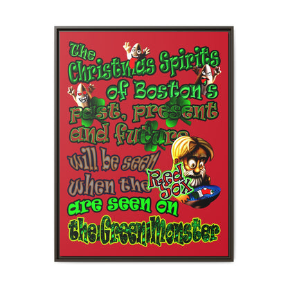 christmas spirits of boston - framed canvas art (dark red)