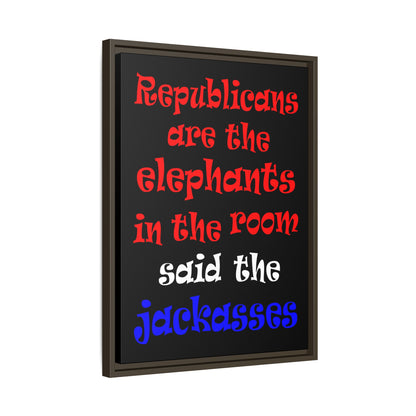 donkeys and elephants - framed canvas art (black)