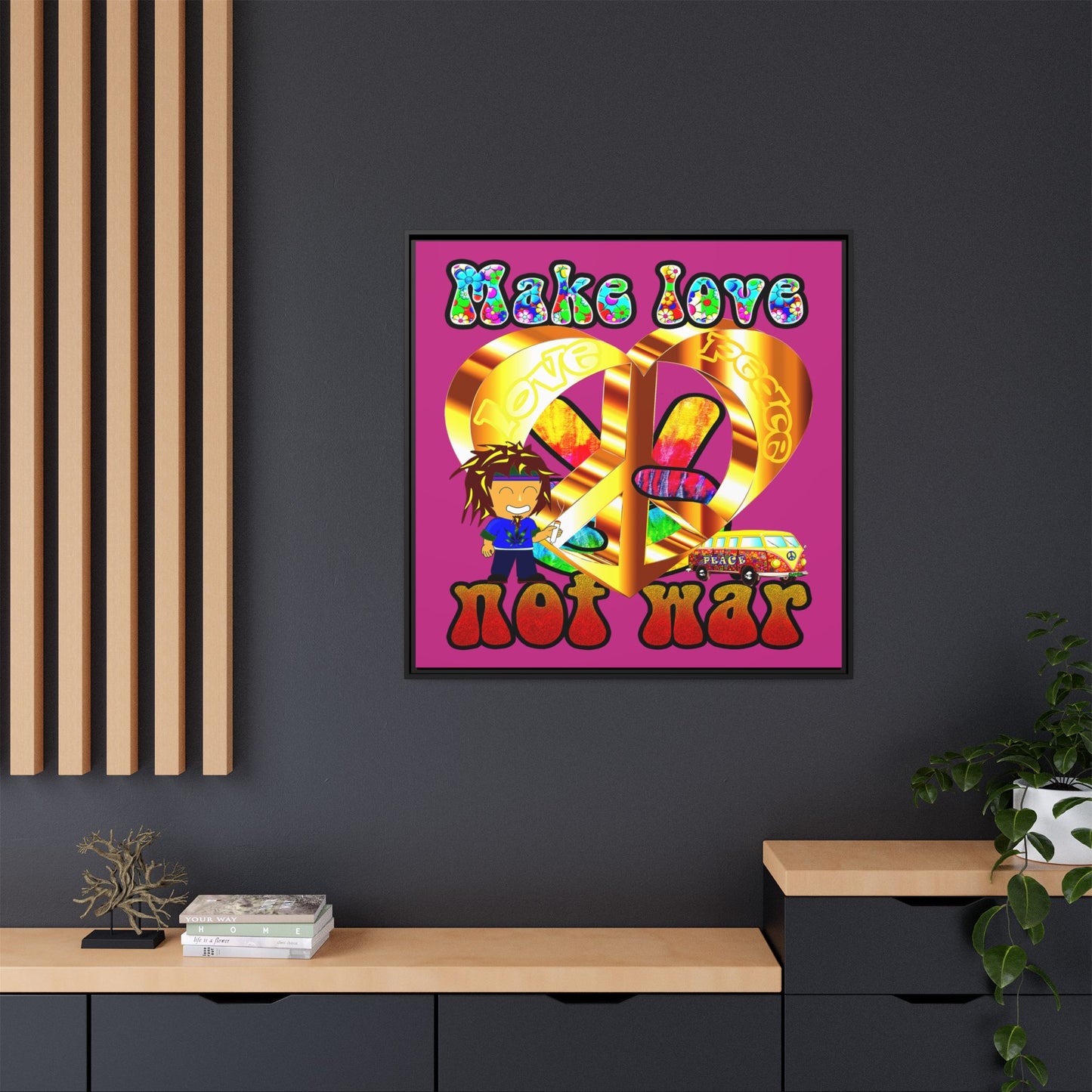 love peace - framed canvas art (pink)