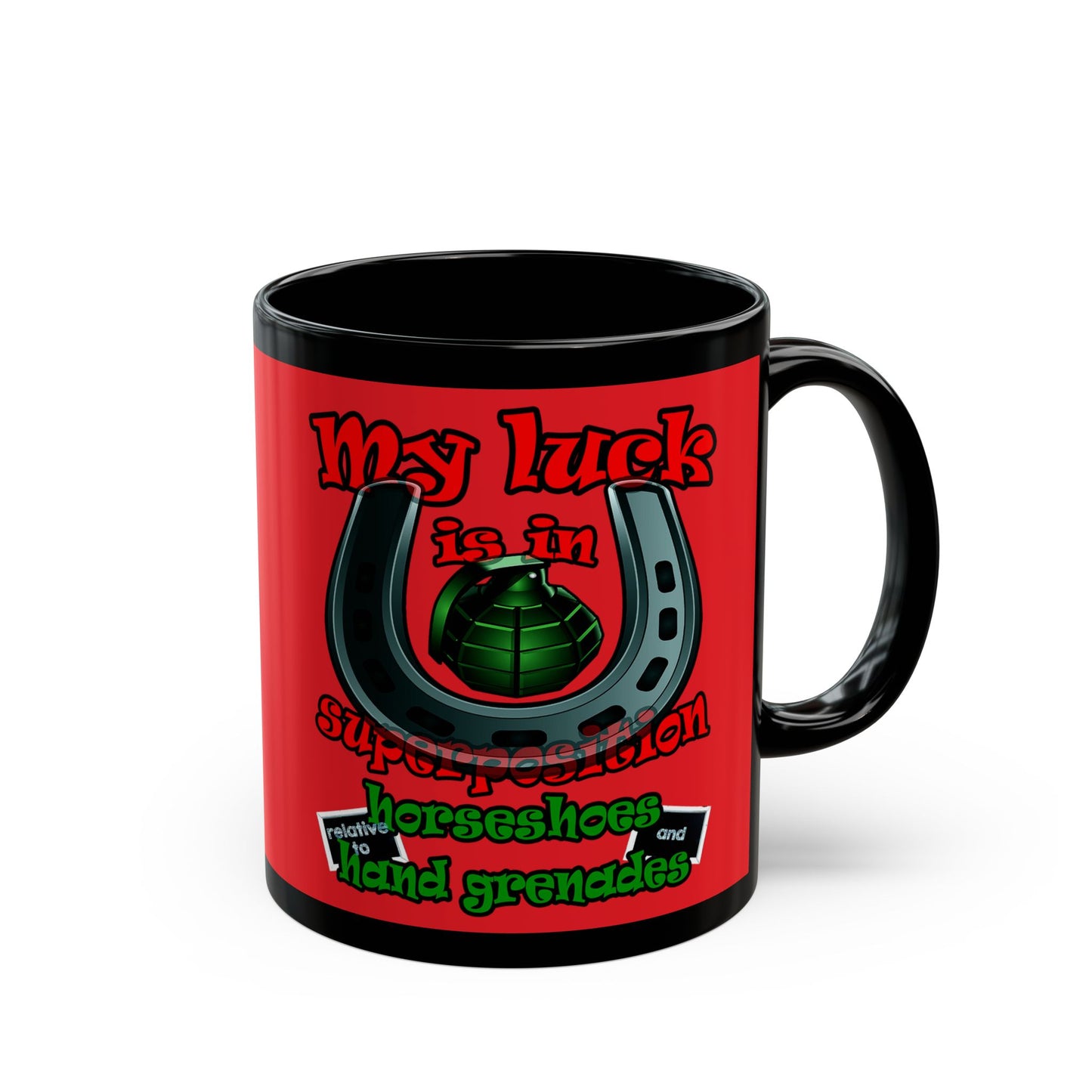 my luck - Black Mug (red)