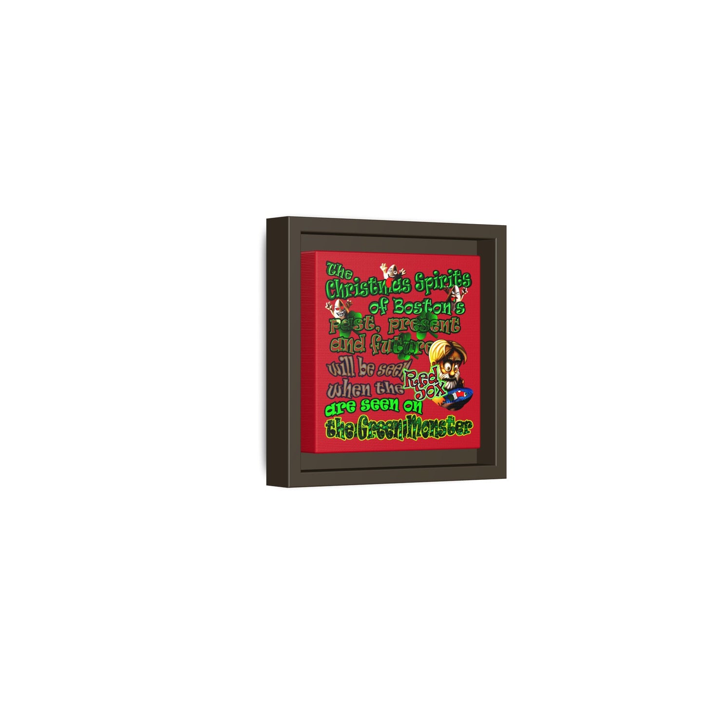 christmas spirits of boston - framed canvas art (dark red)