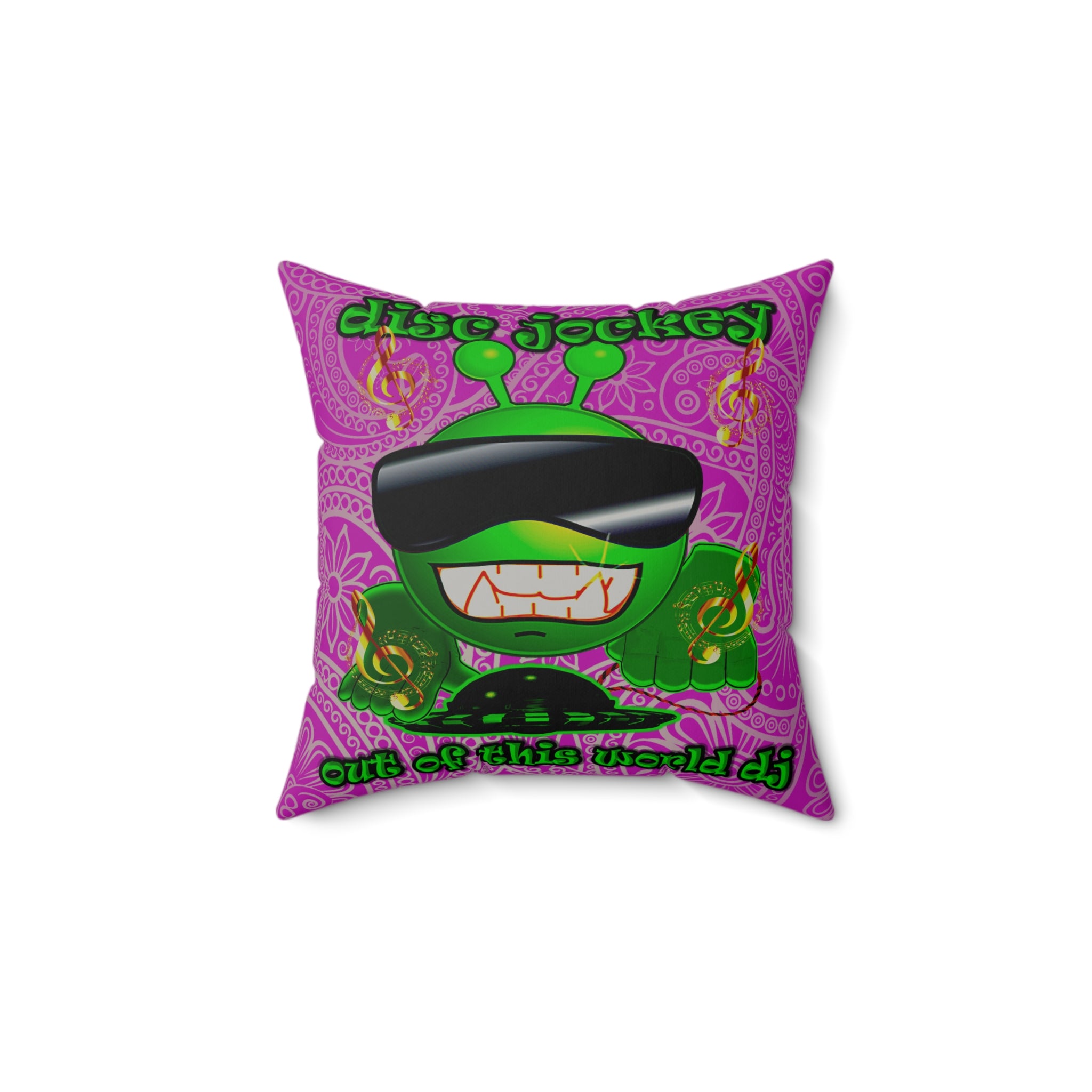 disc jockey - Faux Suede Square Pillow - (pink swirl)