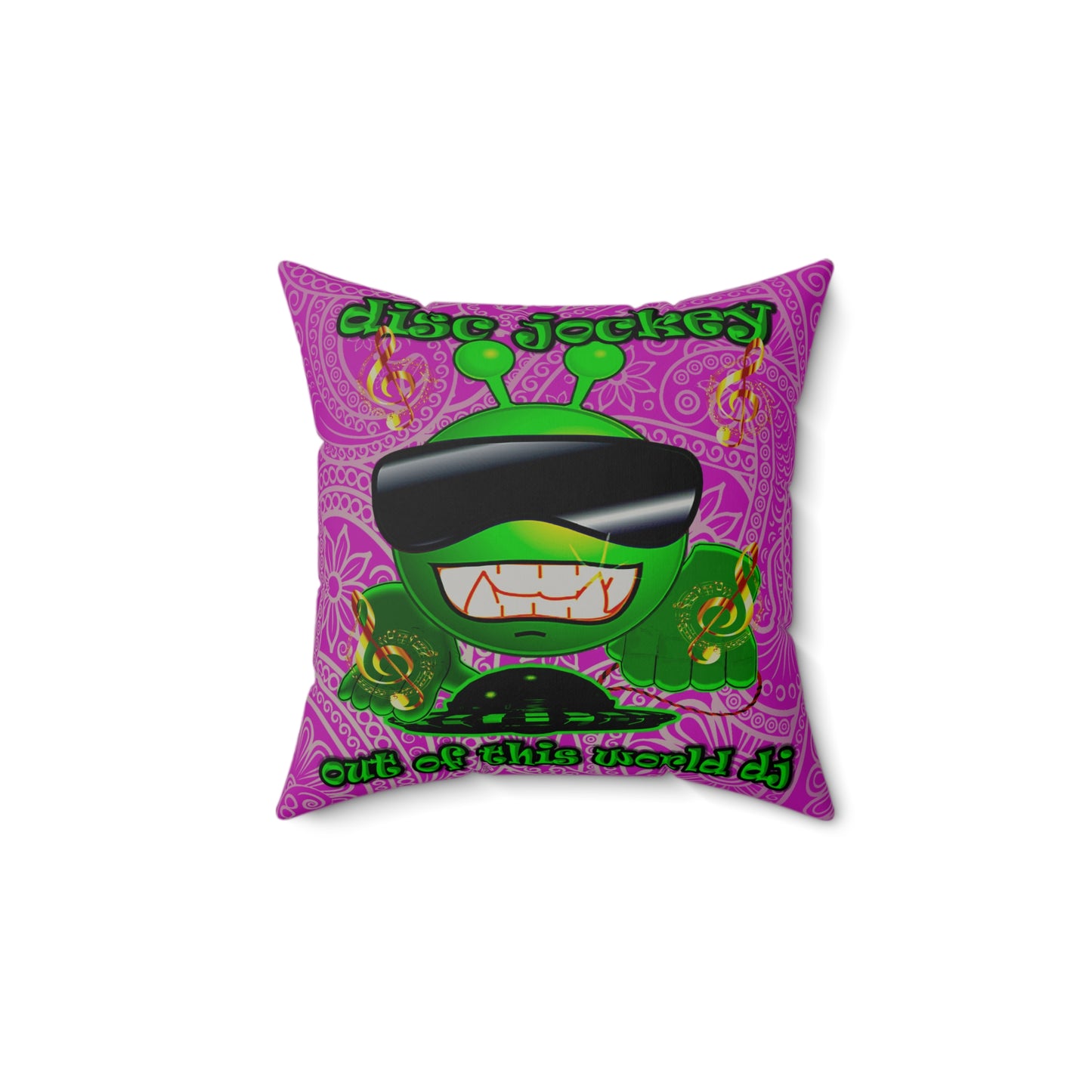 disc jockey - Faux Suede Square Pillow - (pink swirl)