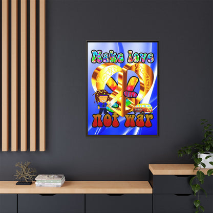 love peace - framed canvas art (blue-white wave)