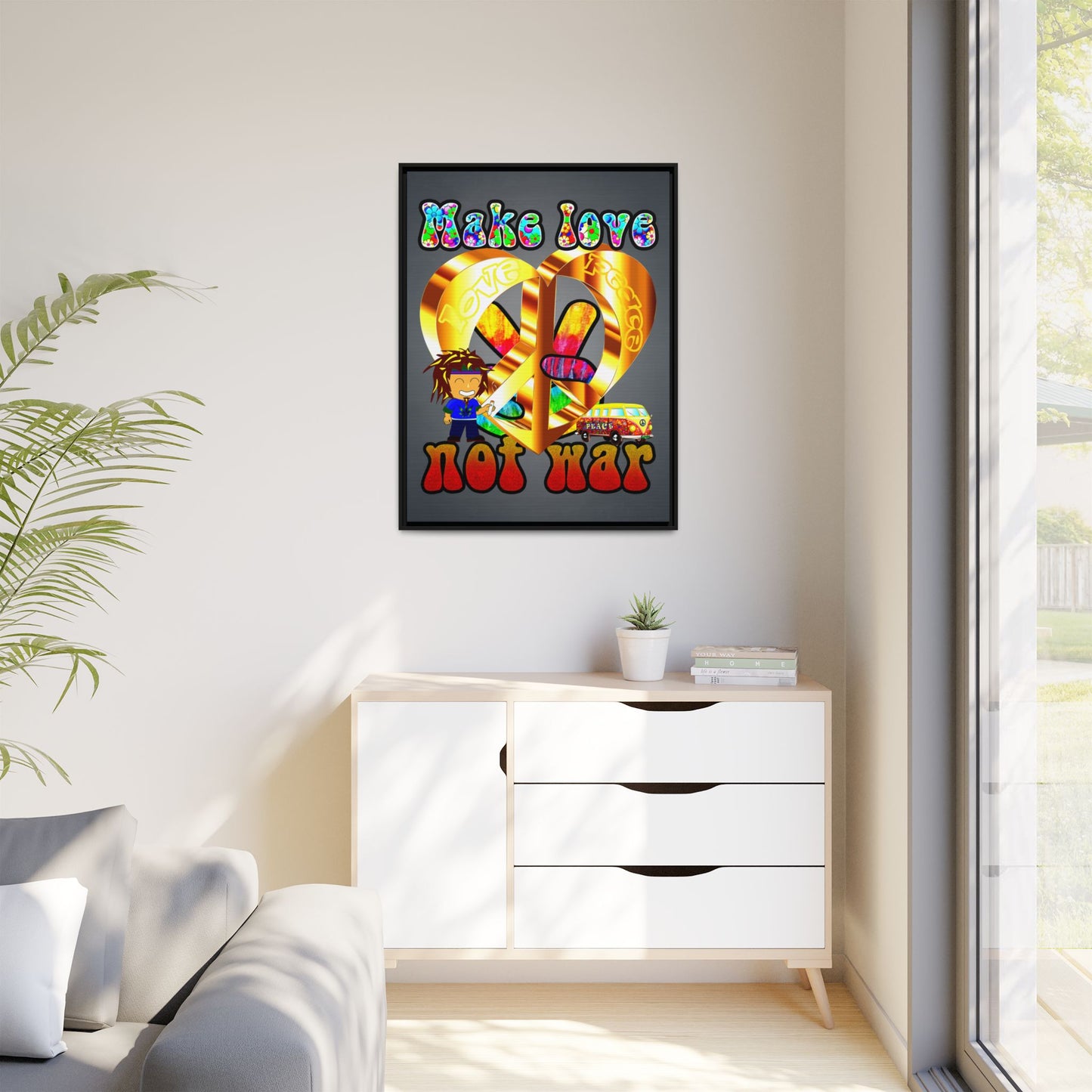 love peace - framed canvas art (grey-light grey)