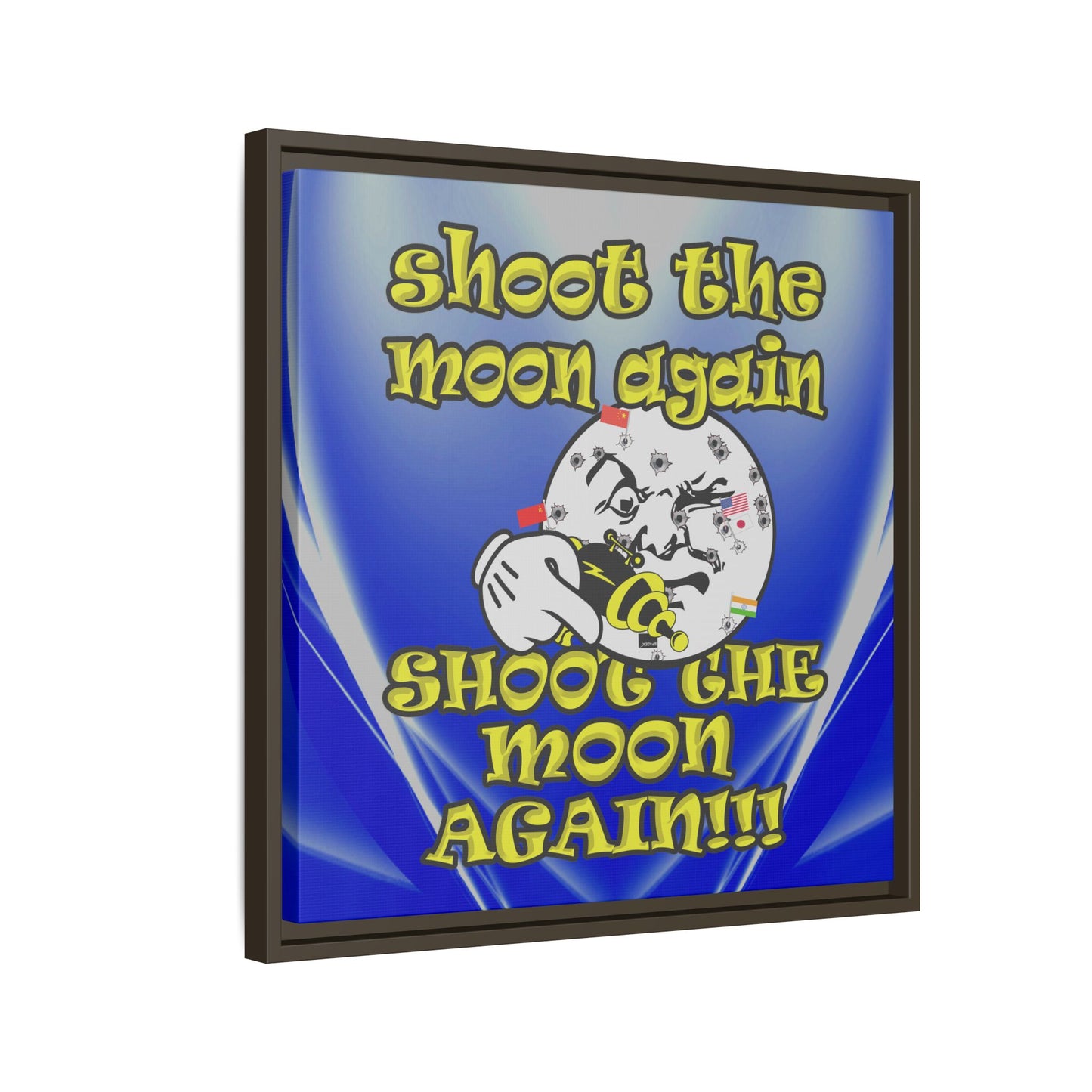 shoot the moon again - framed canvas art (blue-white wave)