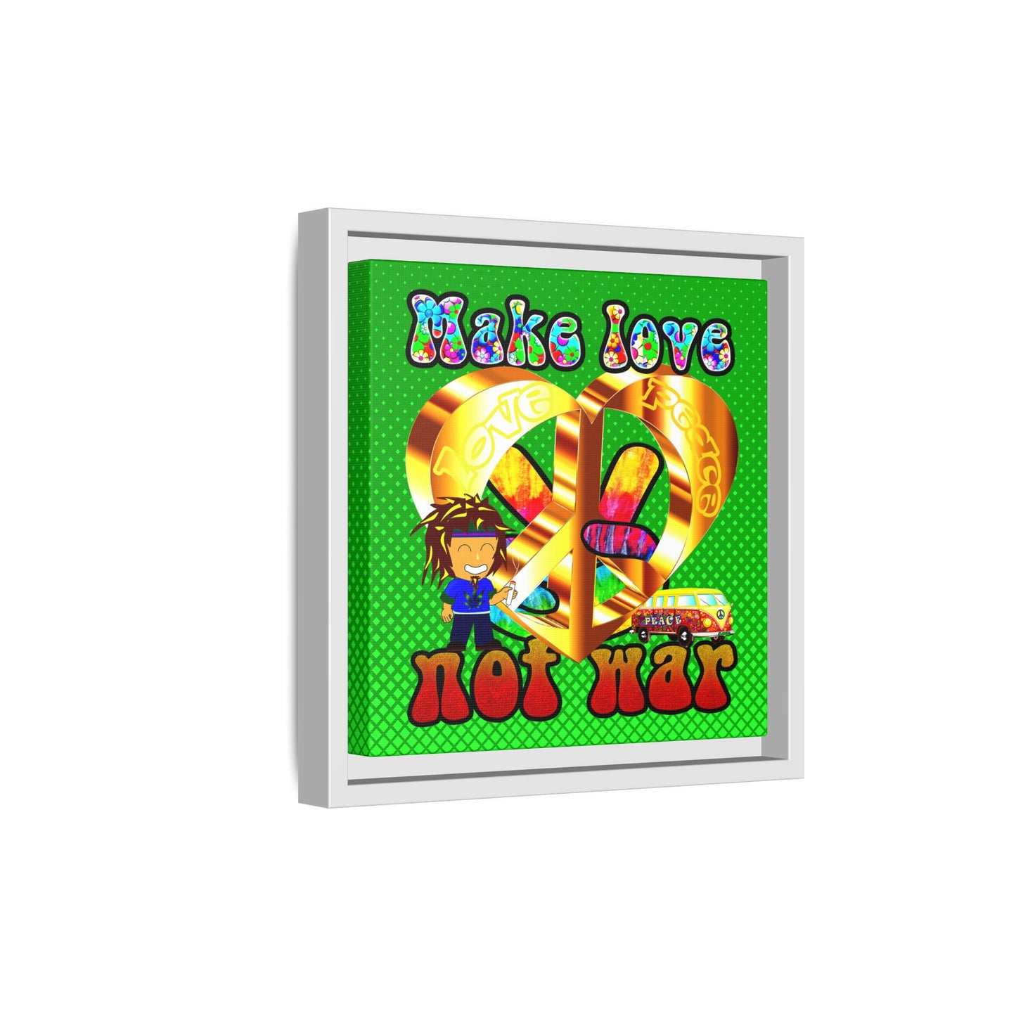 love peace - framed canvas art (logo green)