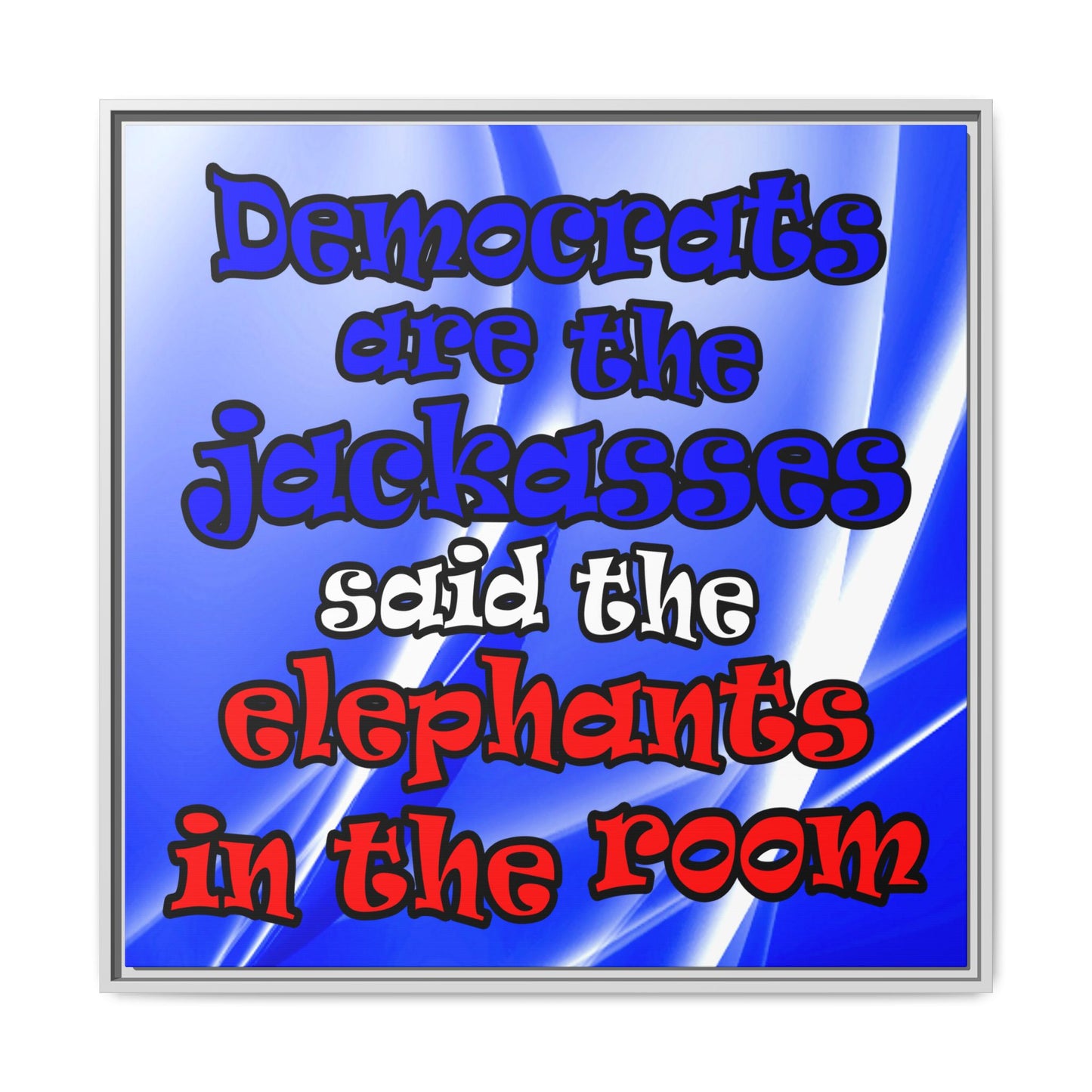 donkeys and elephants - framed canvas art (blue-white wave)