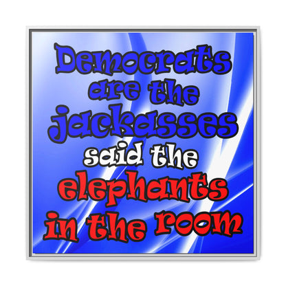 donkeys and elephants - framed canvas art (blue-white wave)