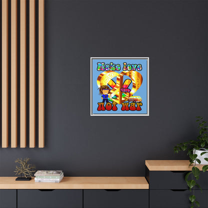 love peace - framed canvas art (light blue)