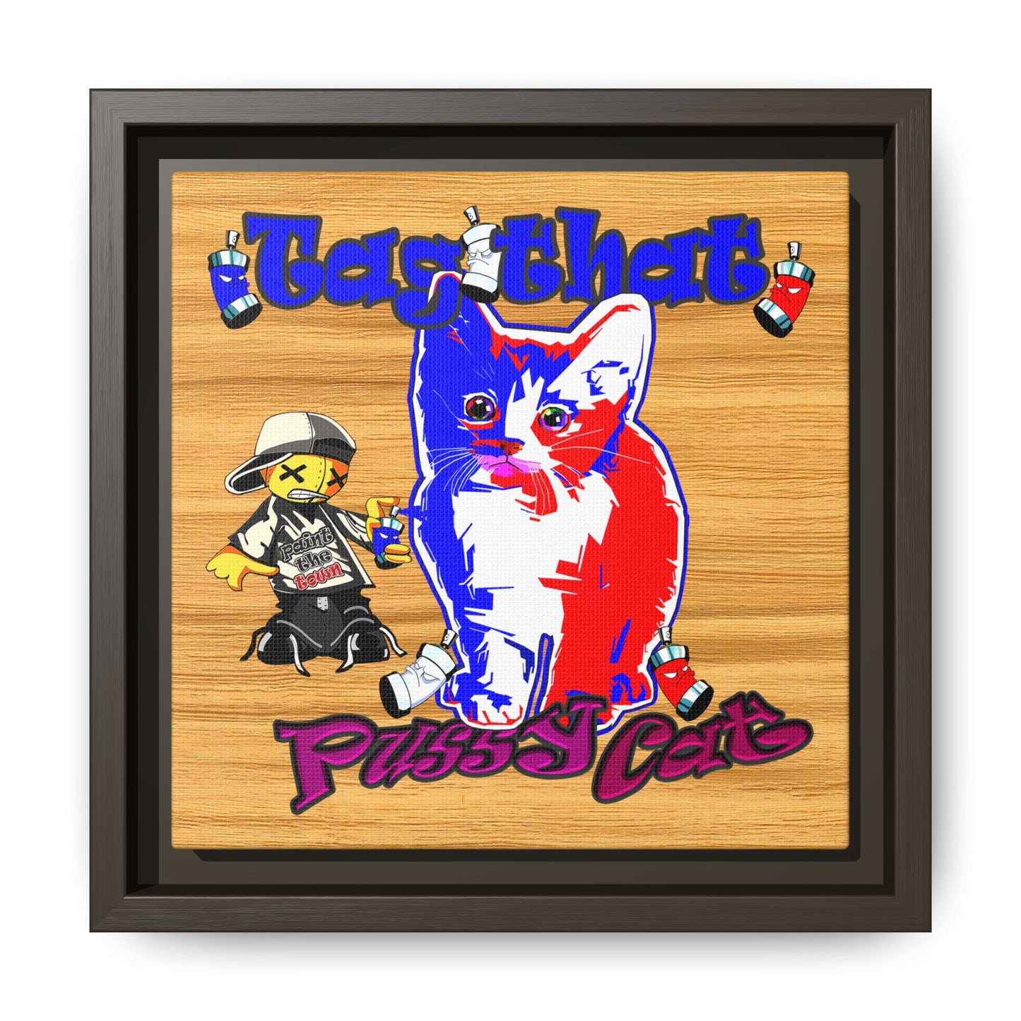 tag that - framed canvas art (butterscotch wood finish)