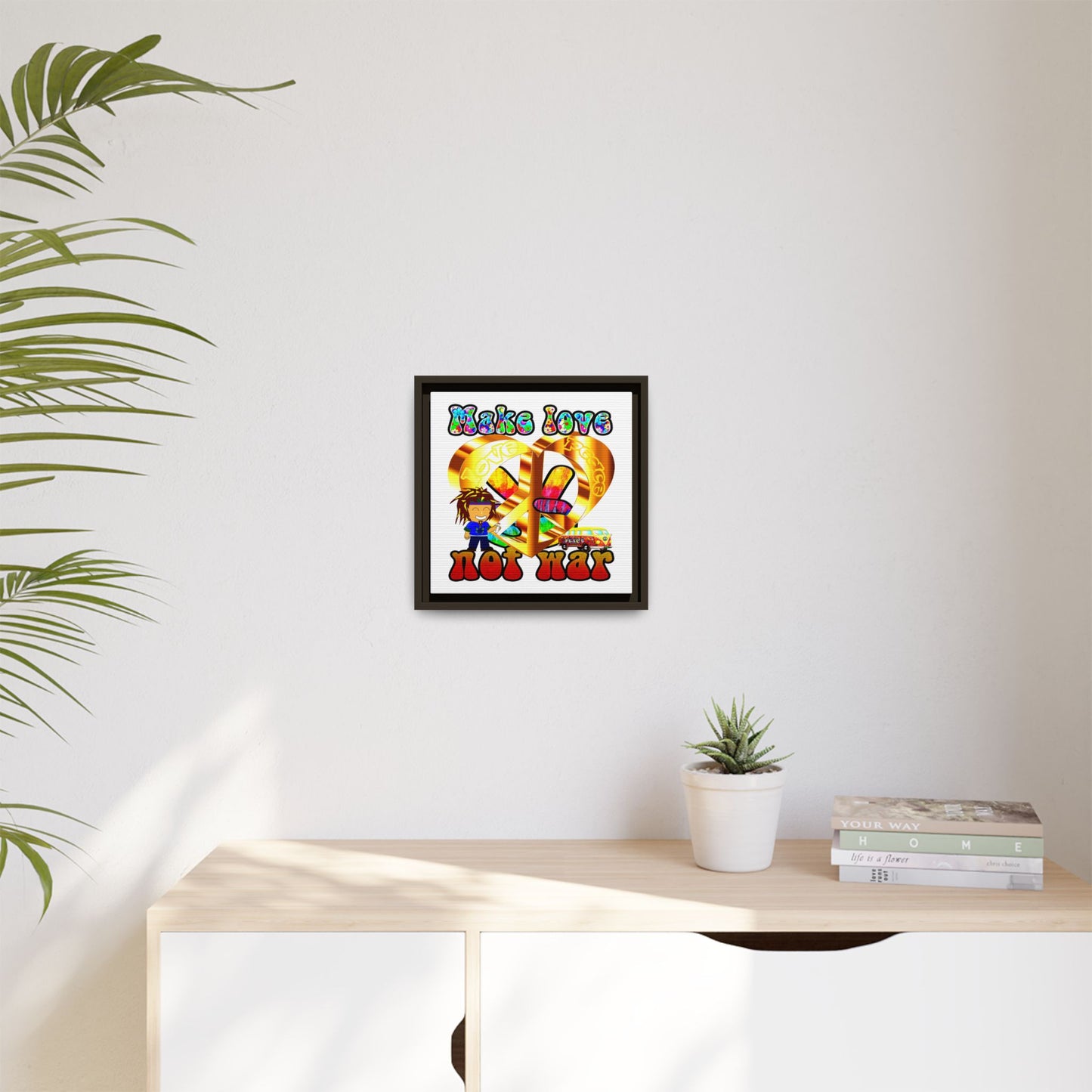 love peace - framed canvas art (white)