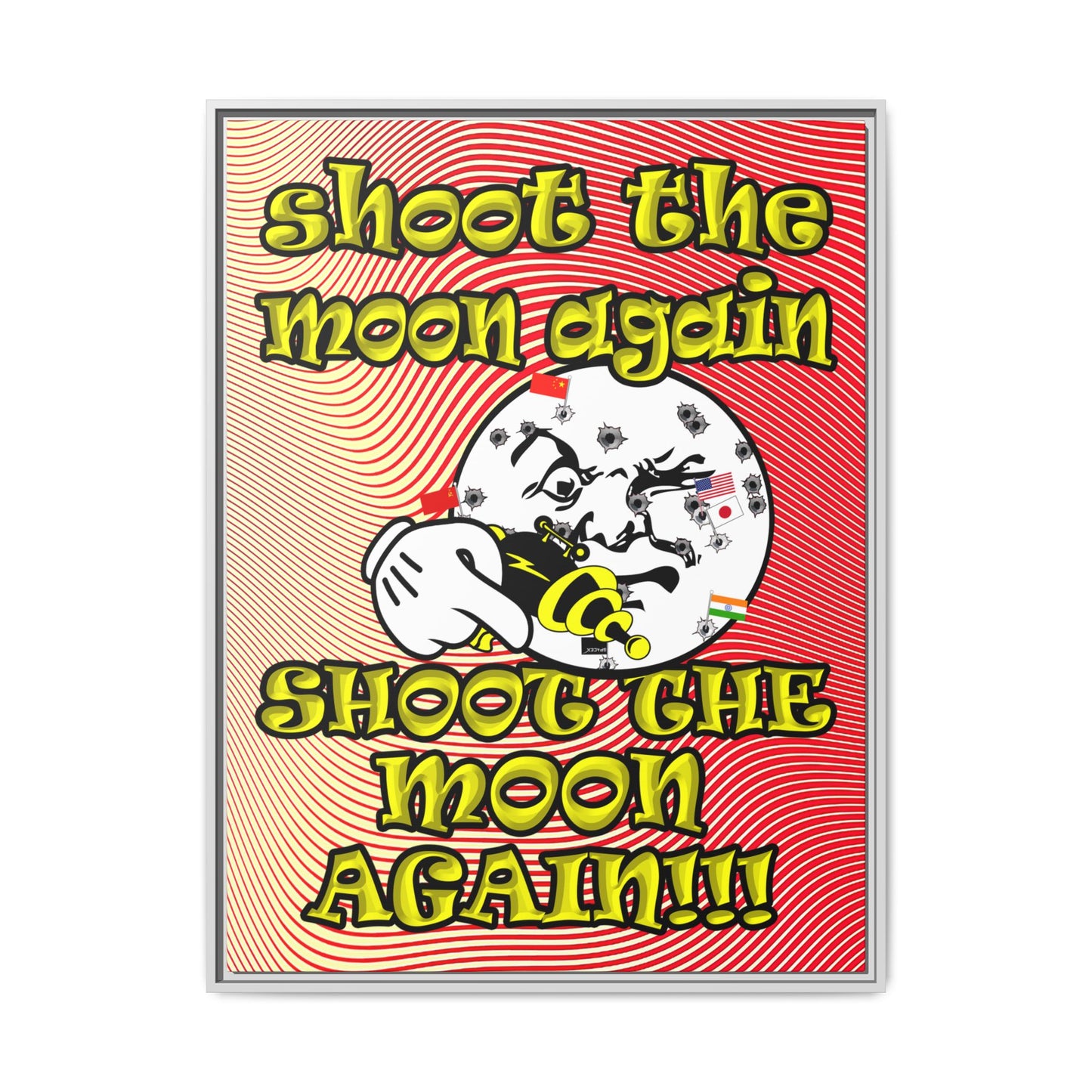 shoot the moon again - framed canvas art (yellow-orange wave)