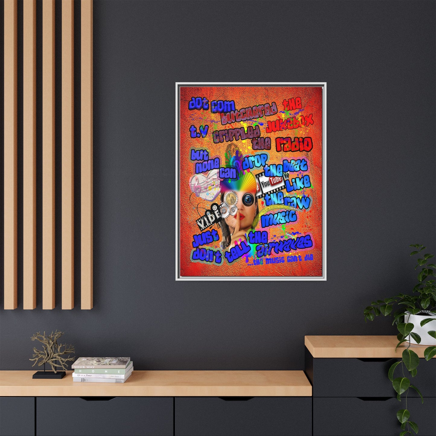 drop the beat - framed canvas art (burnt orange)