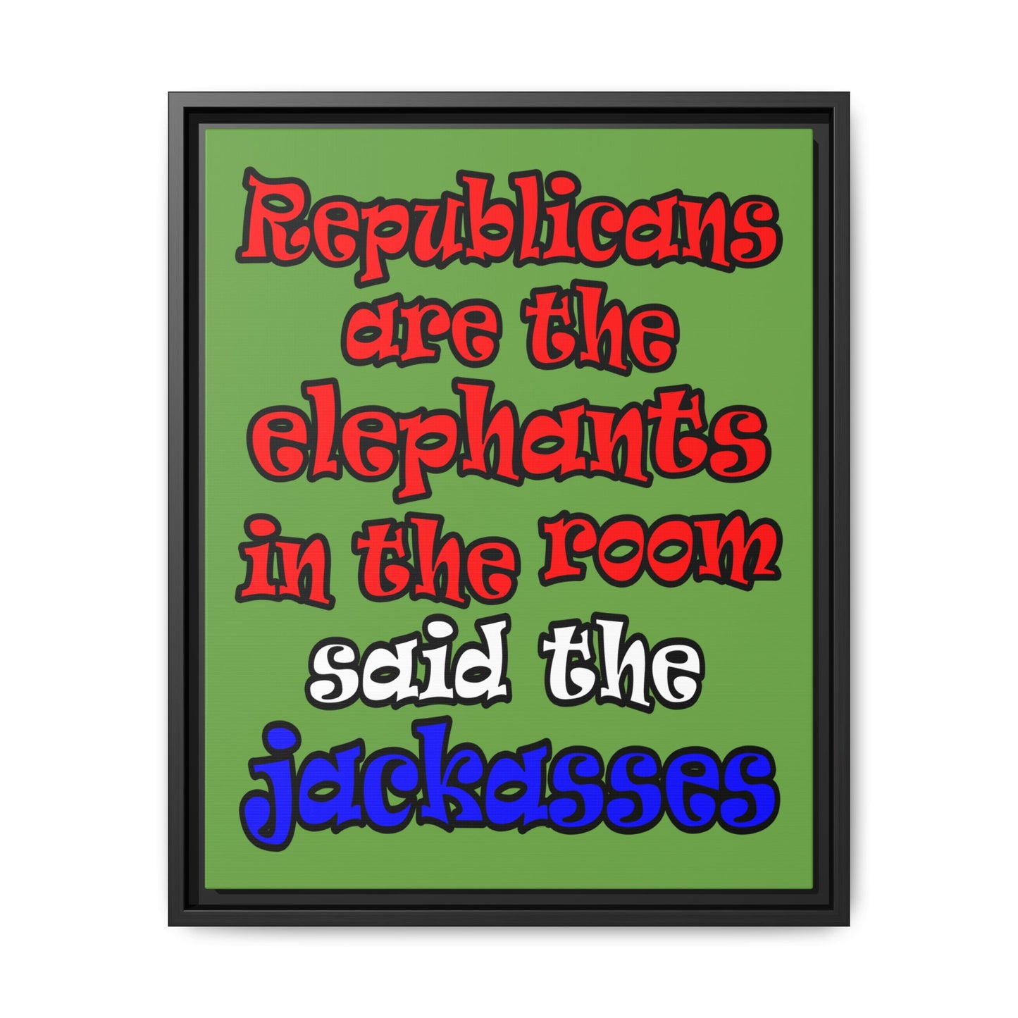 donkeys and elephants - framed canvas art (green)