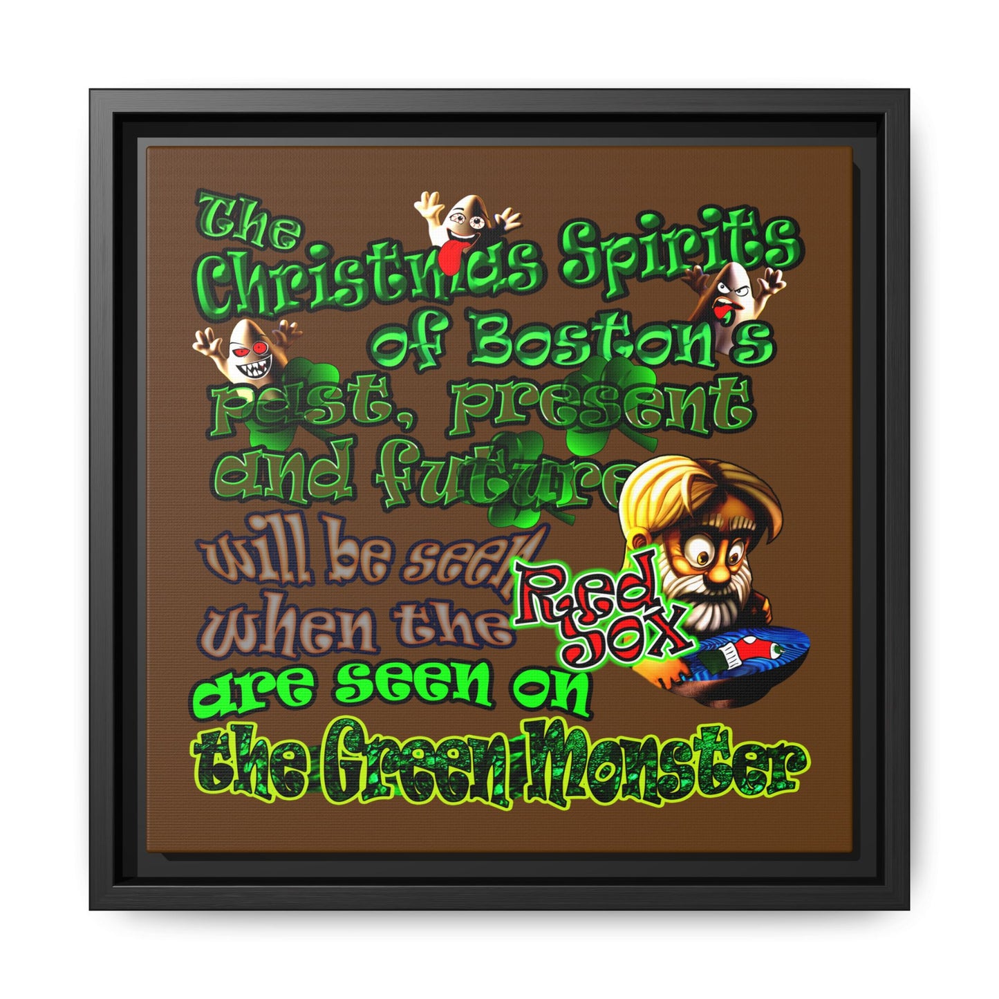 christmas spirits of boston - framed canvas art (brown)