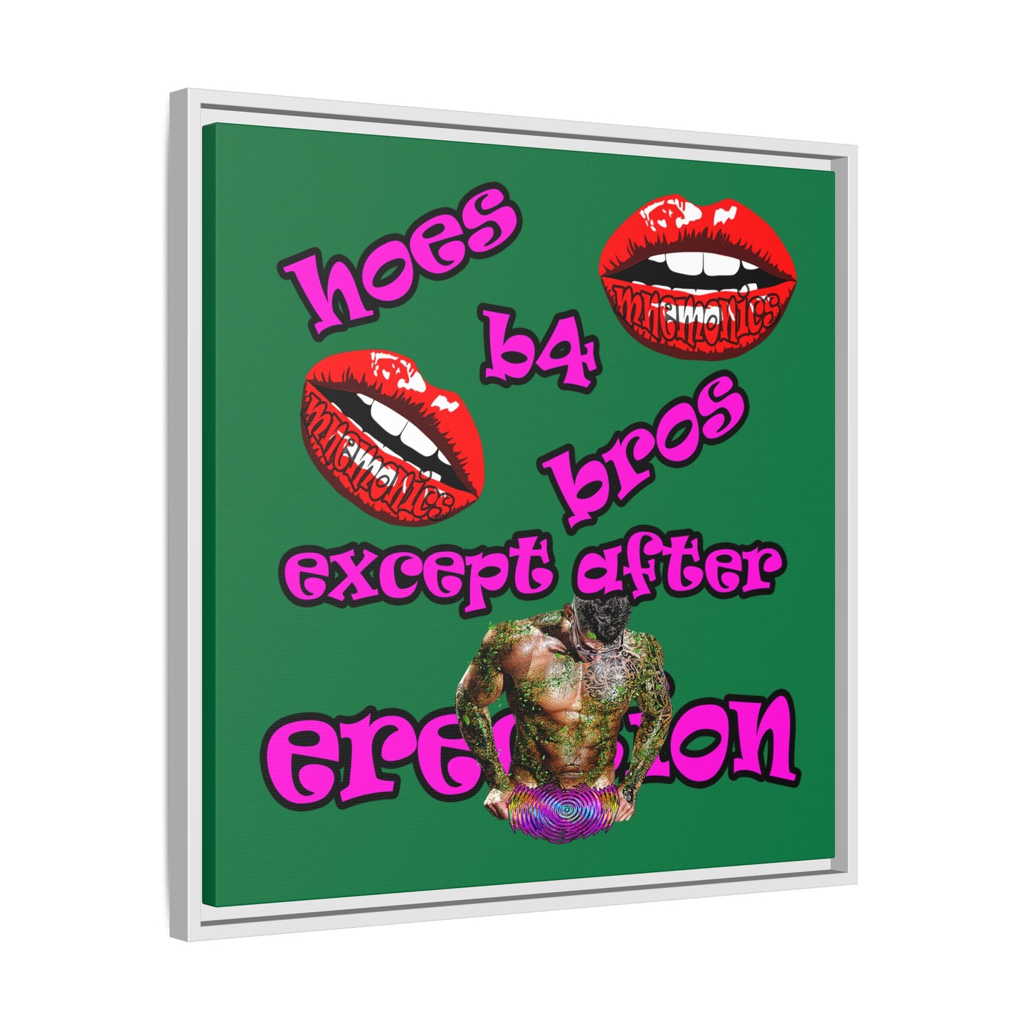 hoes b4 bros - framed canvas art (dark green)