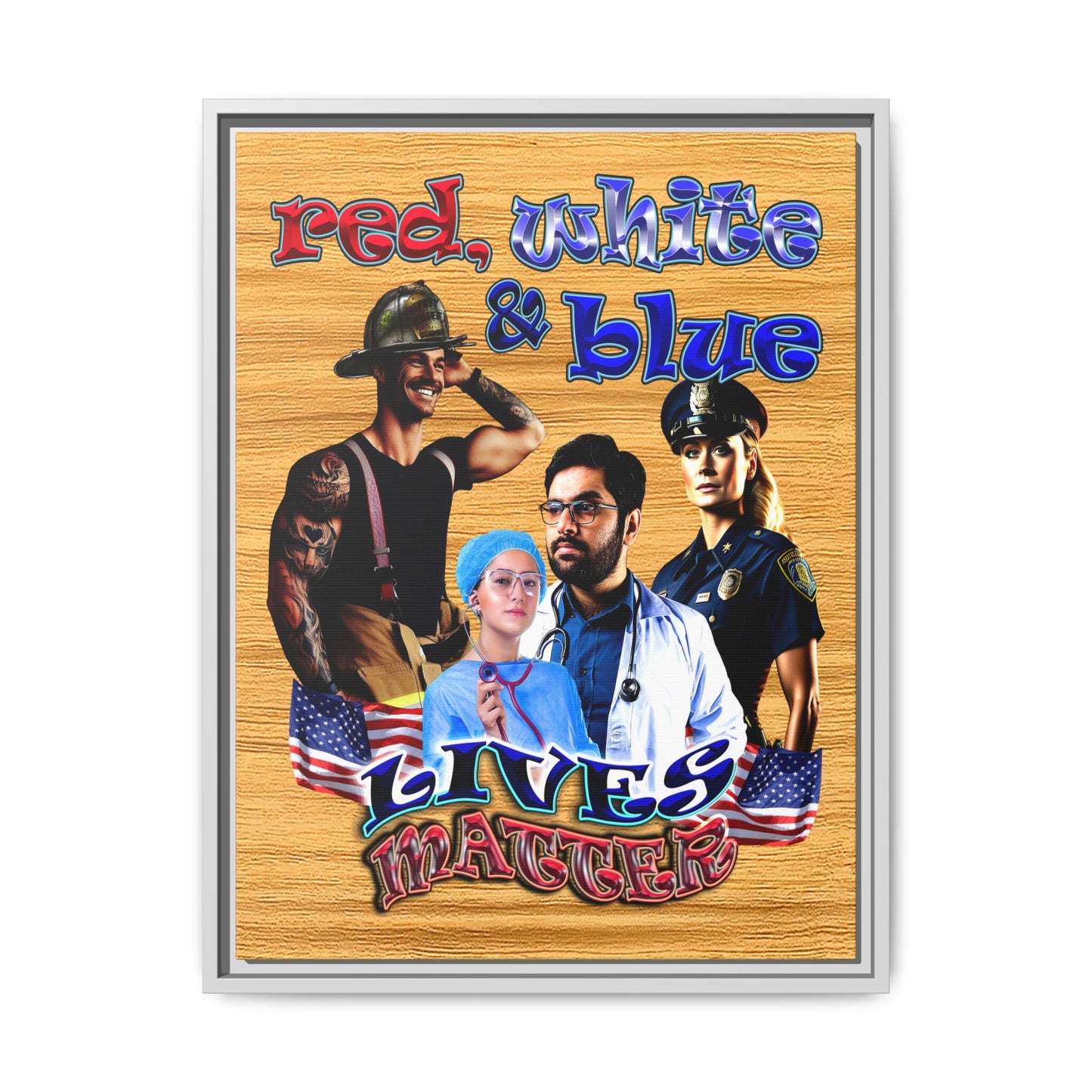 rw&b lives matter - framed canvas art (butterscotch wood finish)