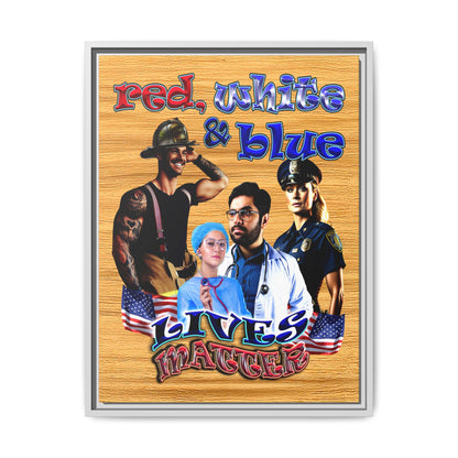 rw&b lives matter - framed canvas art (butterscotch wood finish)