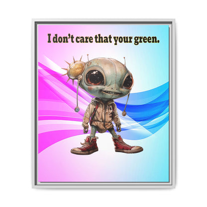 I don't care that your green - framed canvas art (light blue-pink wave)