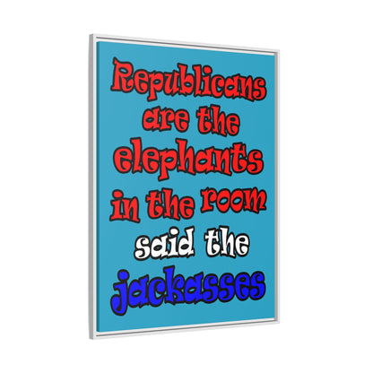 donkeys and elephants - framed canvas art (turquoise)