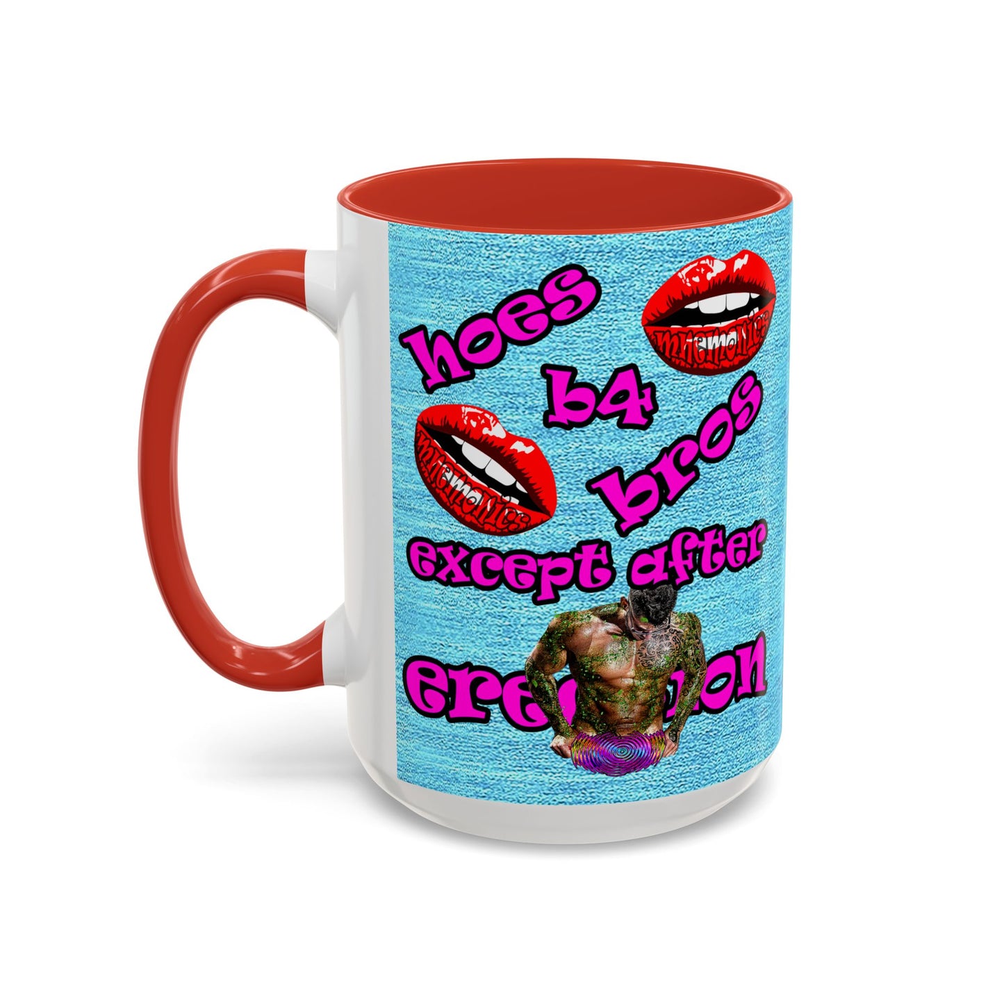 hoes b4 bros - Accent Mug (faded blue)