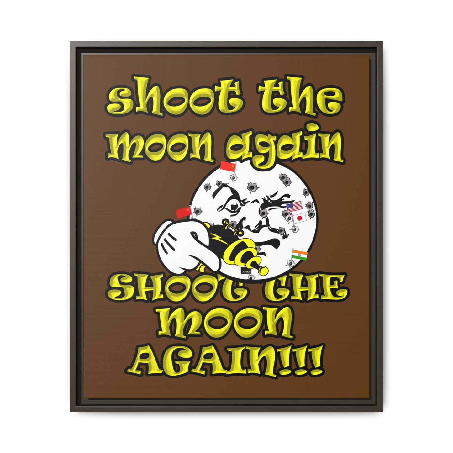 shoot the moon again - framed canvas art (brown)