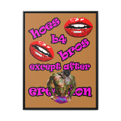 hoes b4 bros - framed canvas art (light brown)