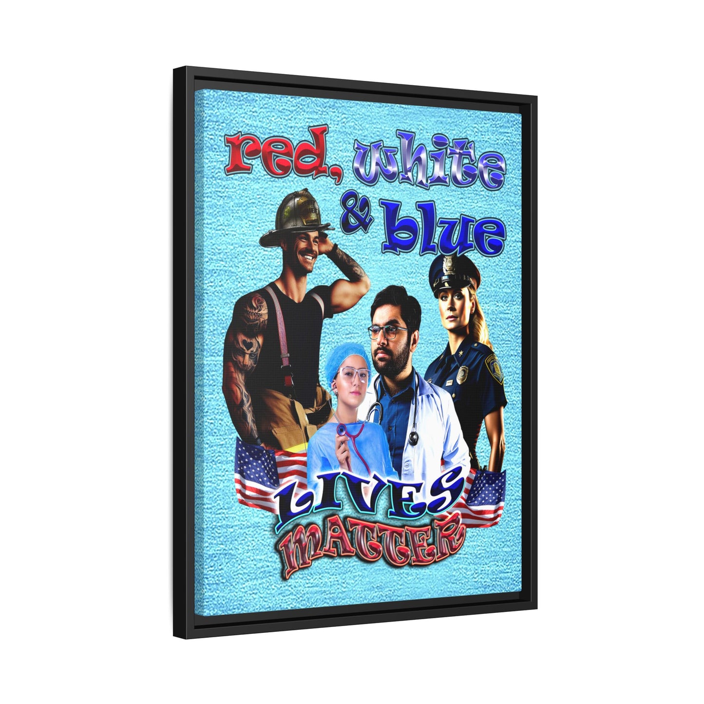rw&b lives matter - framed canvas art (faded blue)
