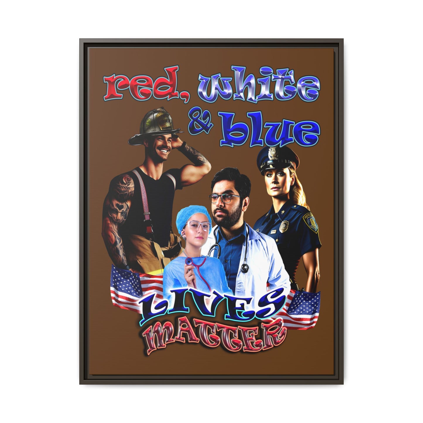 rw&b lives matter - framed canvas art (brown)