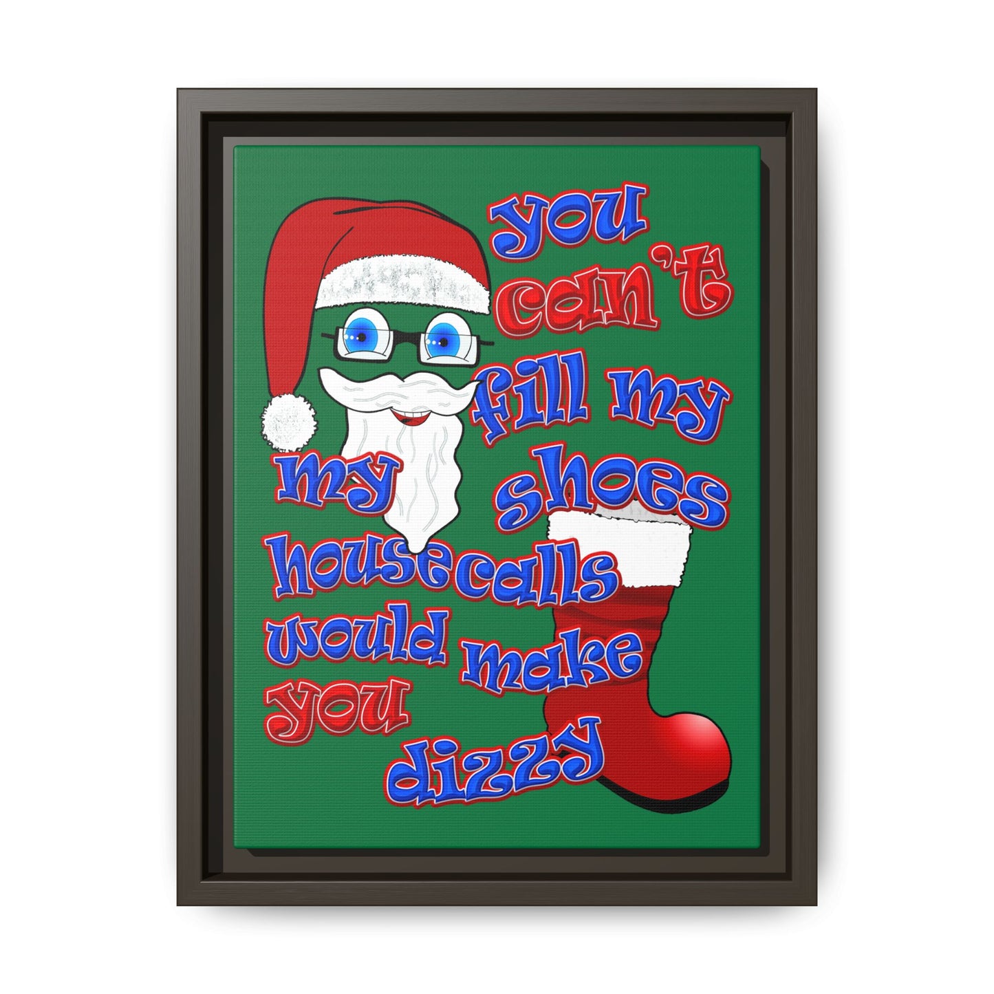santa's shoes - framed canvas art (dark green)