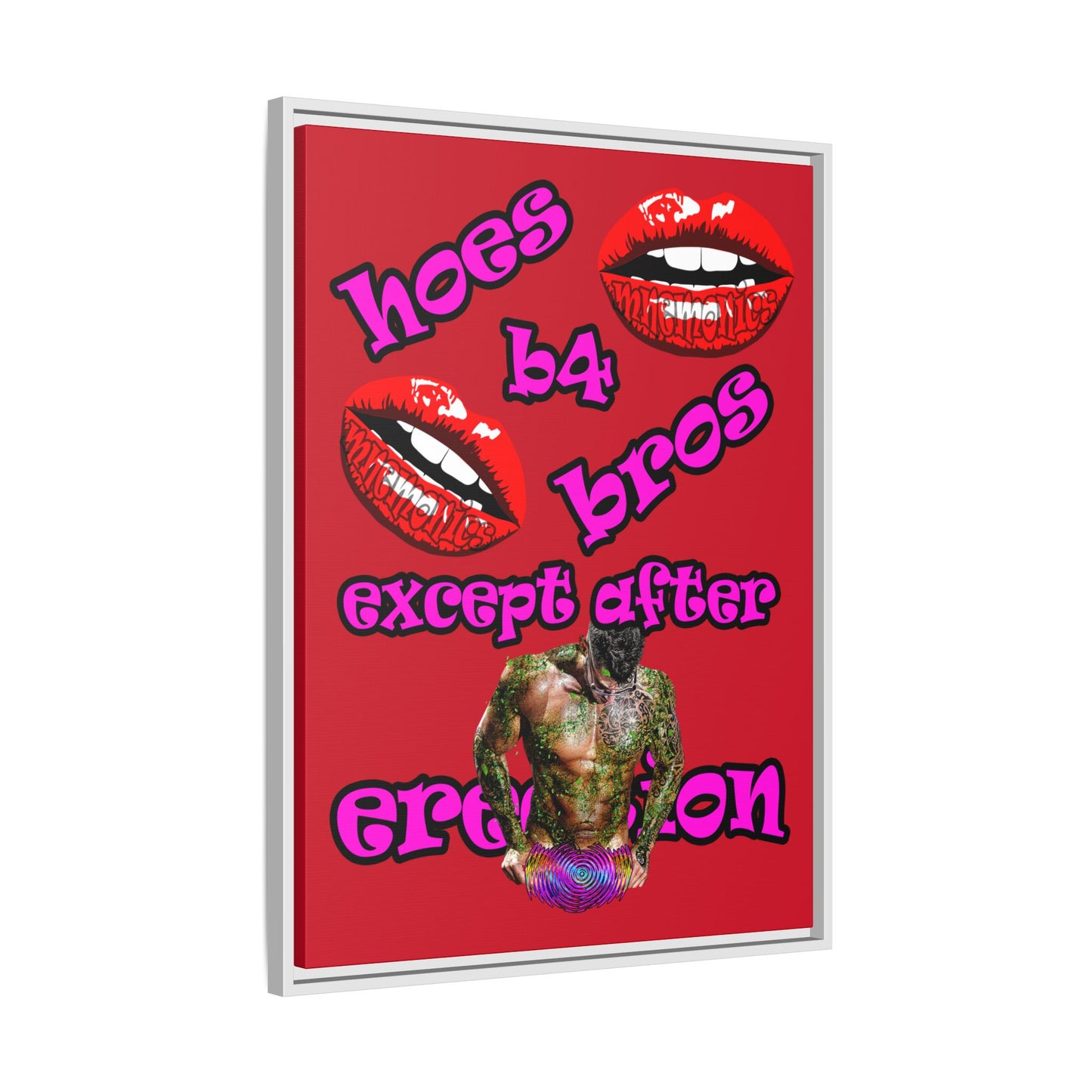 hoes b4 bros - framed canvas art (dark red)