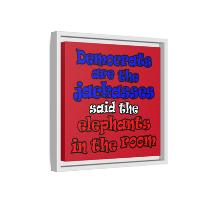 donkeys and elephants - framed canvas art (dark red)